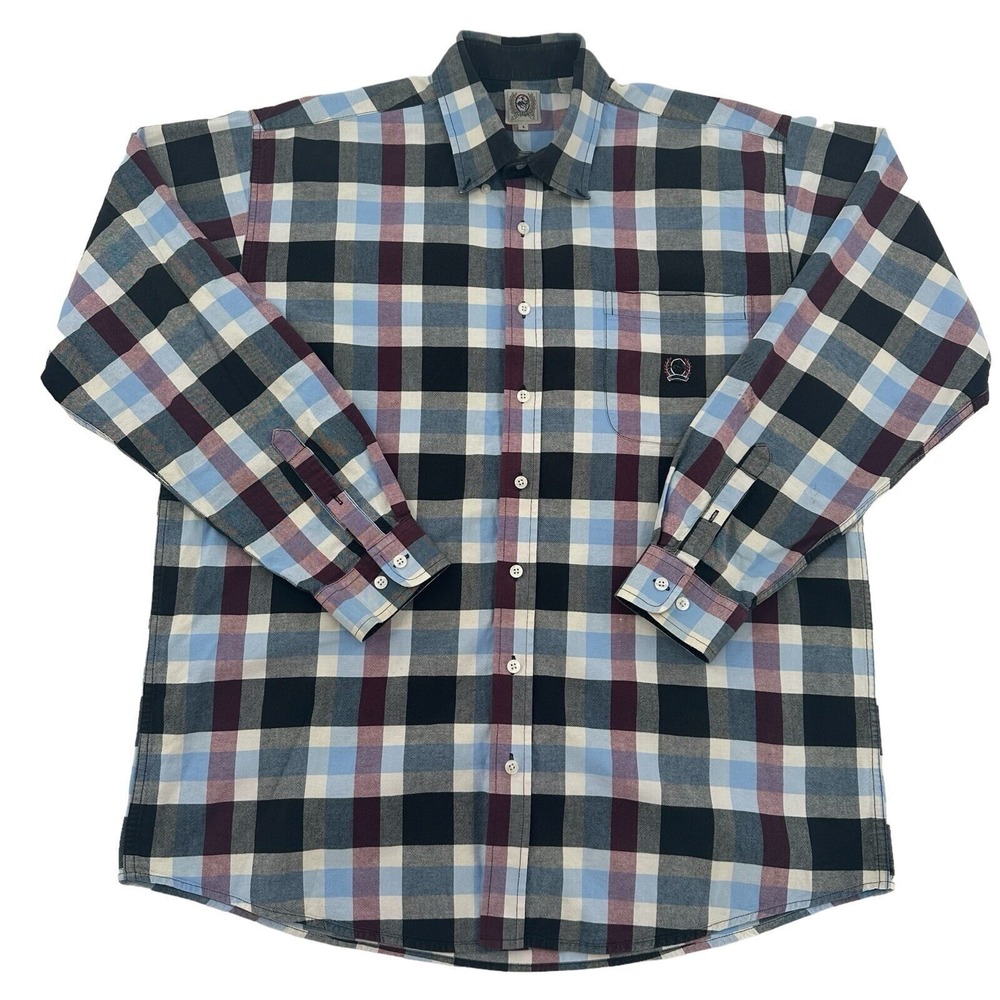 Cinch Plaid Western Button Down Shirt Blue Burgundy Black Cotton Mens Large L